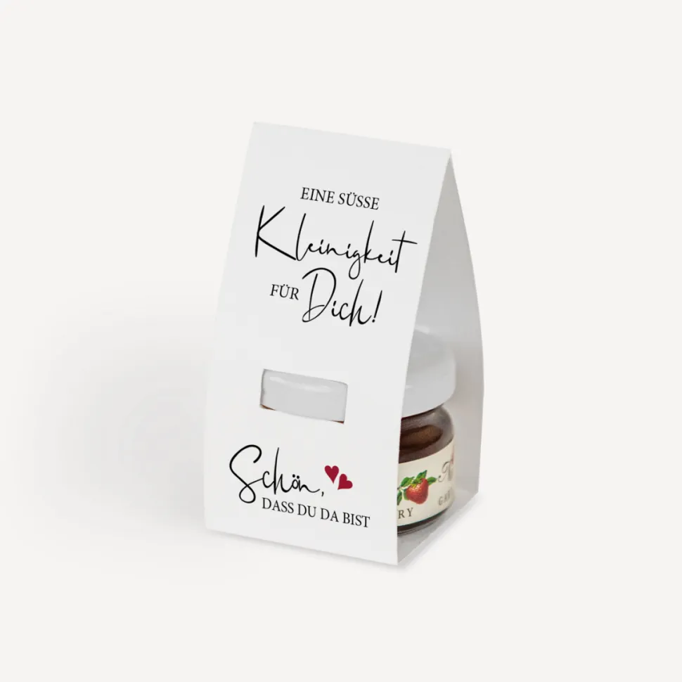 Geschenktäschchen mit Erdbeer Konfitüre "Kalligrafie"
