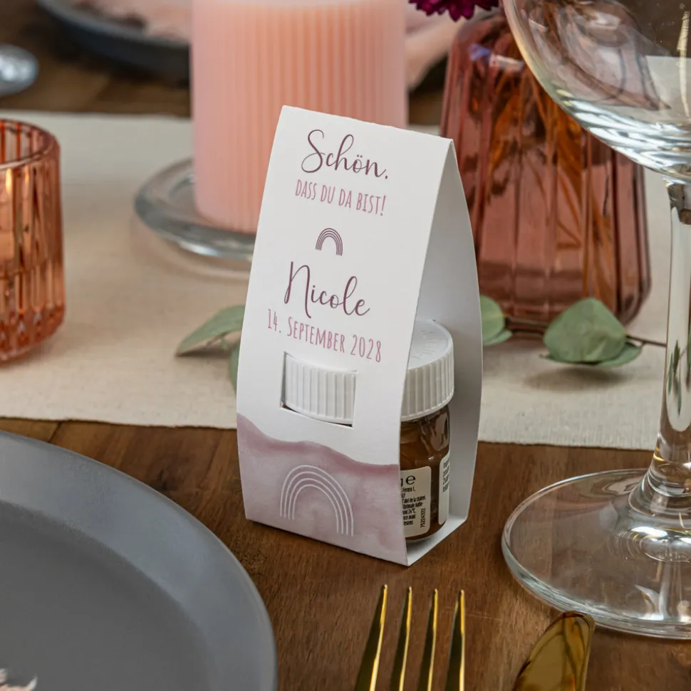 Geschenktäschchen mit Nutella "Aquarell mit Regenbogen rosa"