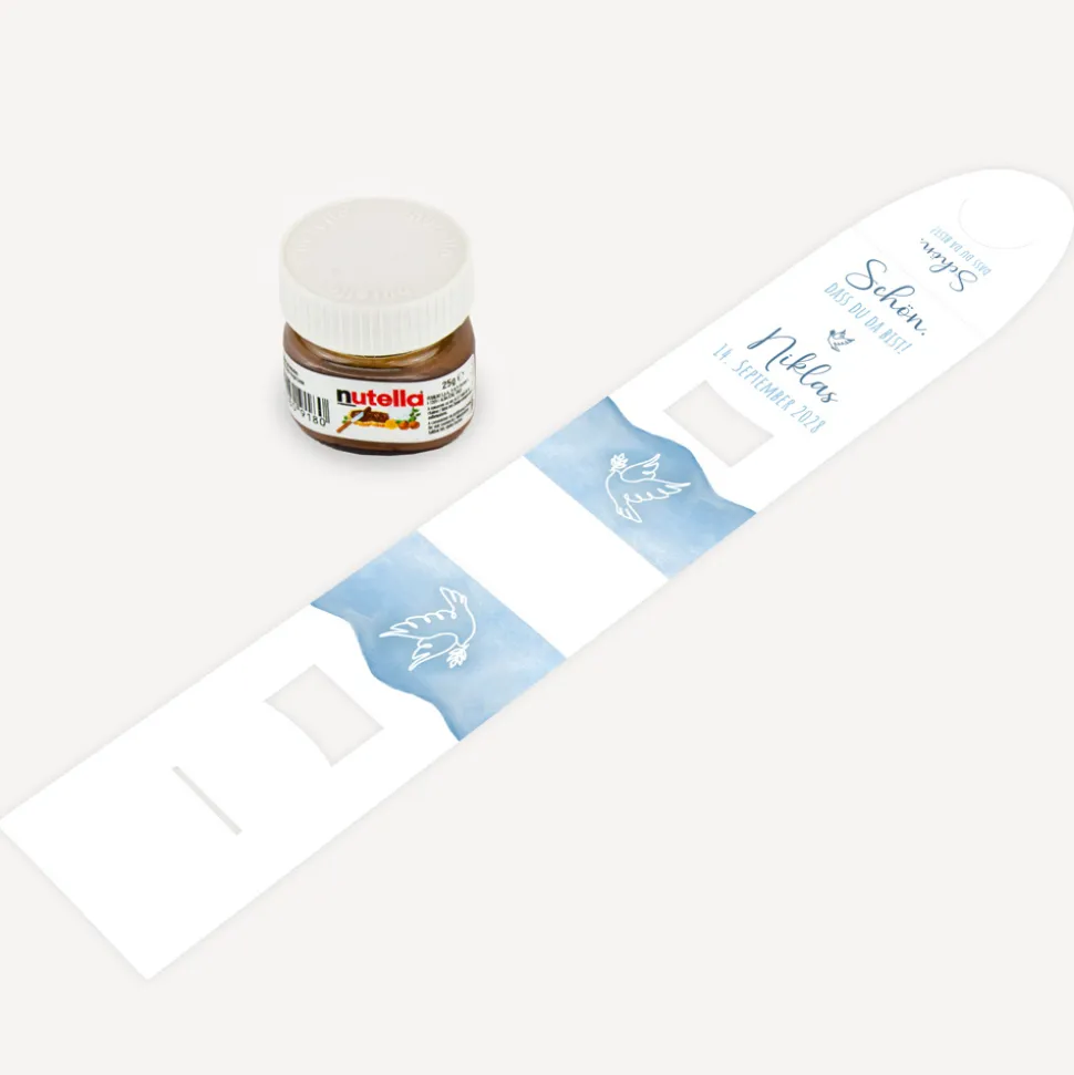 Geschenktäschchen mit Nutella "Aquarell mit Taube blau"