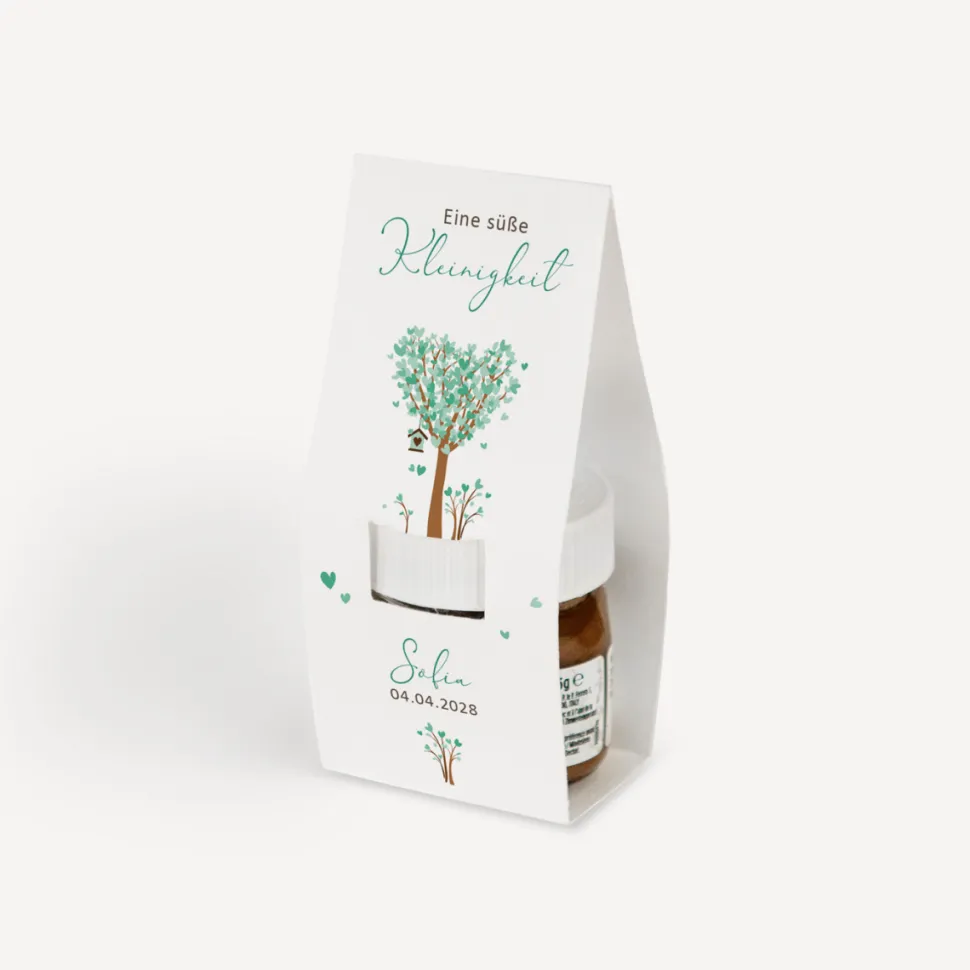 Geschenktäschchen mit Nutella "Baum Herzen"
