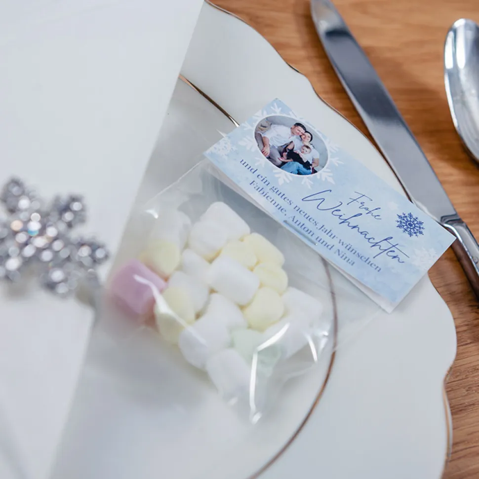 Geschenktütchen Weihnachten + Etikett "Schneeflocken"