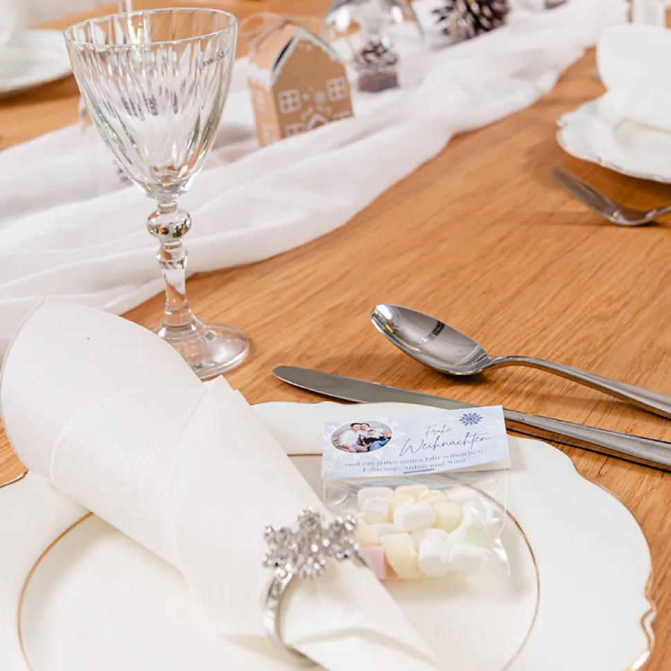 Geschenktütchen Weihnachten + Etikett "Schneeflocken"