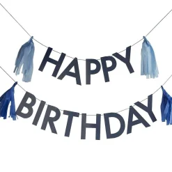 Girlande "Happy Birthday" dunkelblau mit Tasseln