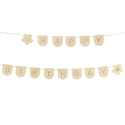 Girlande Happy Birthday mit Blümchen creme-gold