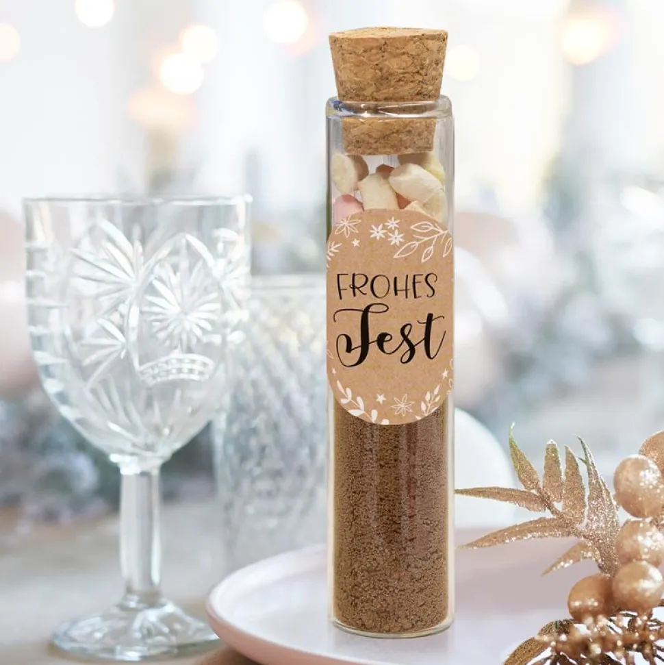 Glasröhrchen mit Korken + Aufkleber "Frohe Weihnachten"