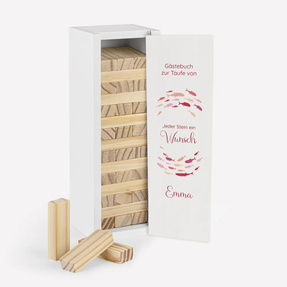 Gästebuch Alternative Wackelturm mit Geschenkbox "Fischschwarm"