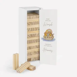 Gästebuch Alternative Wackelturm mit Geschenkbox "Arche Noah Regenbogen Pastell"