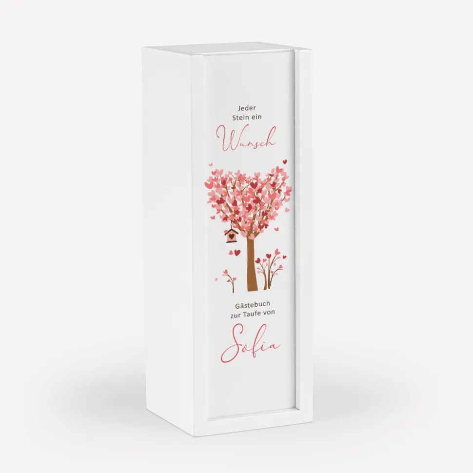 Gästebuch Alternative Wackelturm mit Geschenkbox "Baum Herzen"