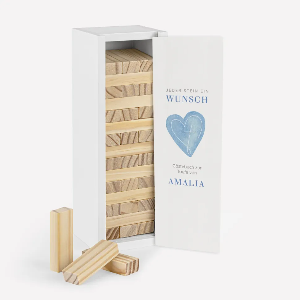 Gästebuch Alternative Wackelturm mit Geschenkbox "Herz"