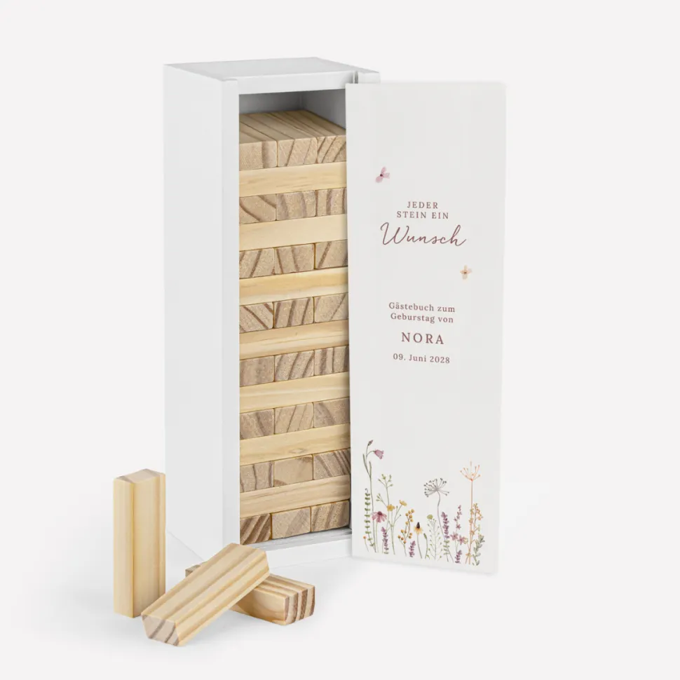 Gästebuch Alternative Wackelturm mit Geschenkbox "Wildromantische Blüten"