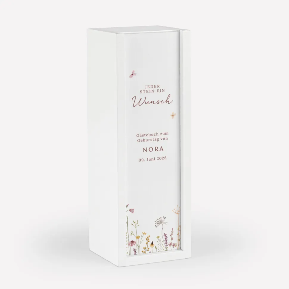 Gästebuch Alternative Wackelturm mit Geschenkbox "Wildromantische Blüten"