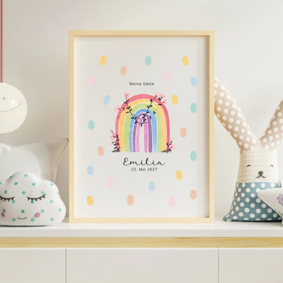 Gästebuch Fingerabdrücke "Regenbogen Vintage"