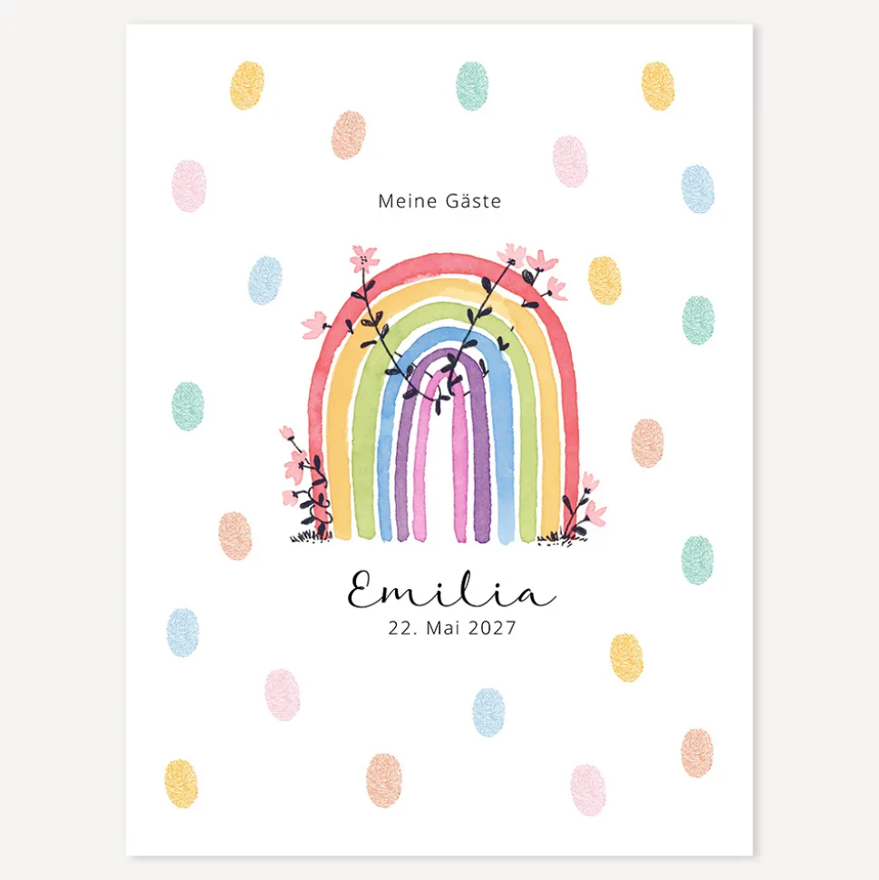 Gästebuch Fingerabdrücke "Regenbogen Vintage"