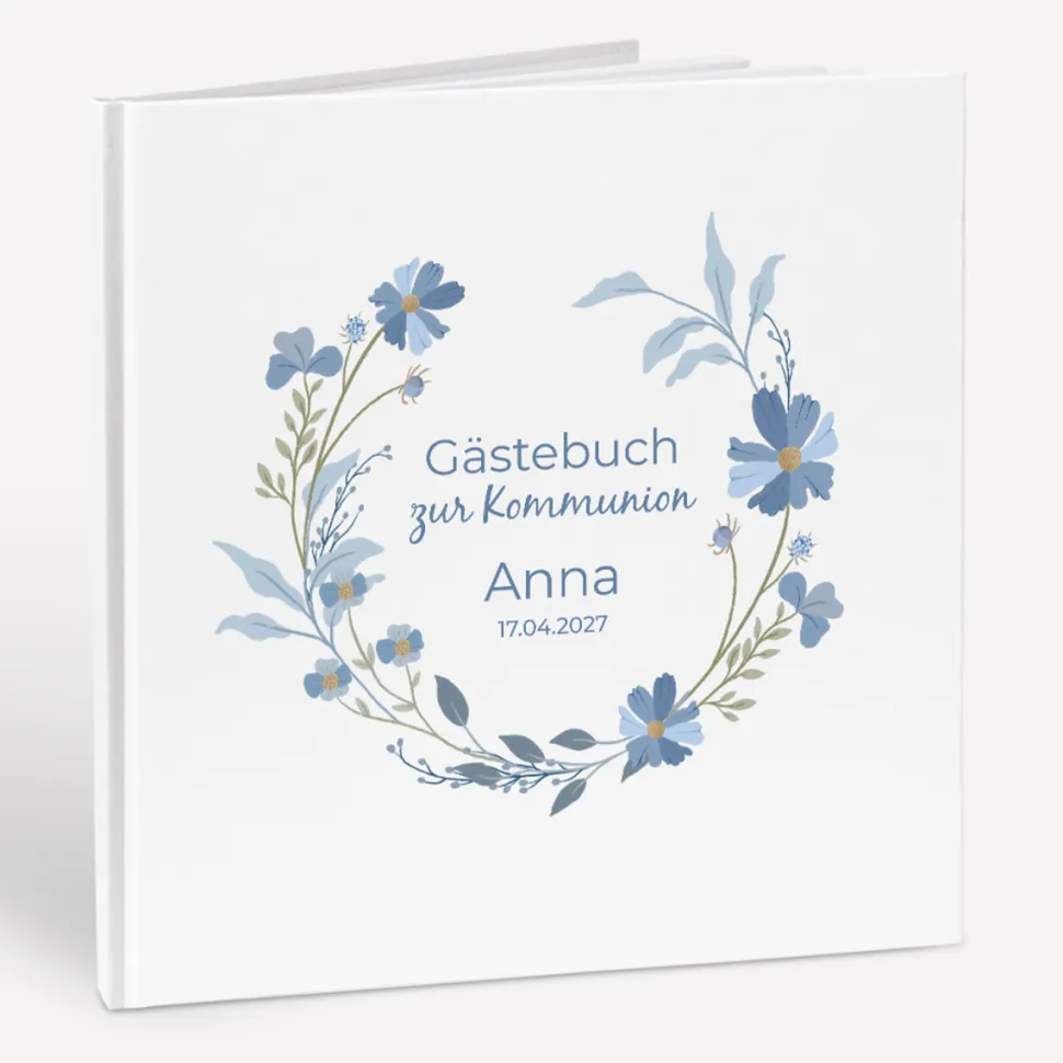 Gästebuch Kommunion "Blütenkranz blau"