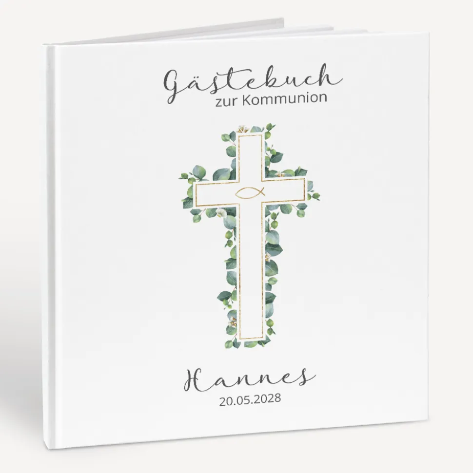 Gästebuch Kommunion "Eukalyptus Kreuz"