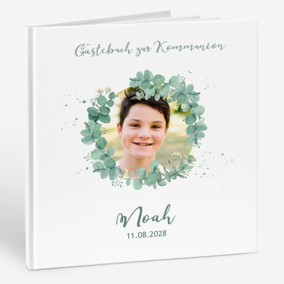 Gästebuch Kommunion "Eukalyptuskranz mit Foto"