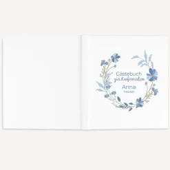 Gästebuch Konfirmation "Blütenkranz blau"