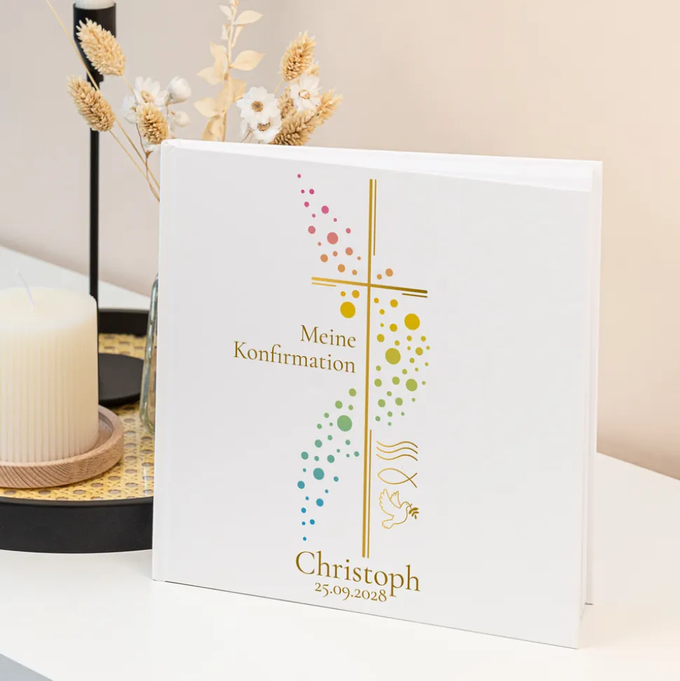 Gästebuch Konfirmation "Kreuz mit Symbolen"
