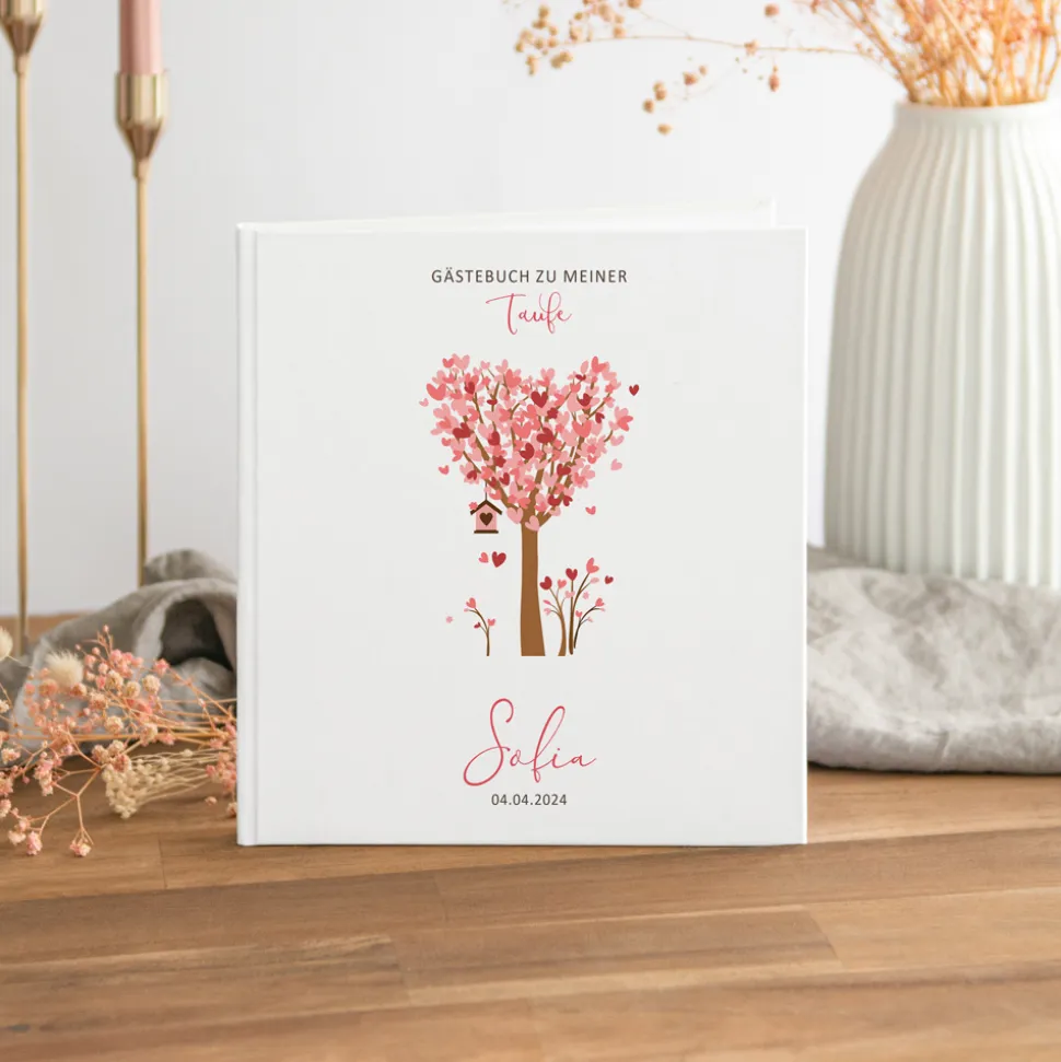 Gästebuch Taufe "Baum Herzen" mit Juteband