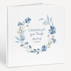 Gästebuch Taufe "Blütenkranz blau"