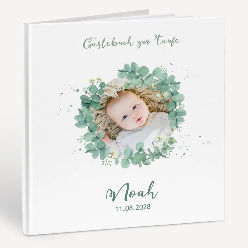 Gästebuch Taufe "Eukalyptuskranz mit Foto"
