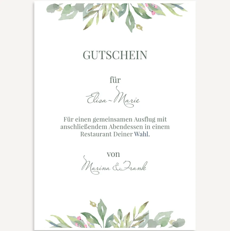 Gutschein Vorlage zum Ausdrucken "Green Romance"