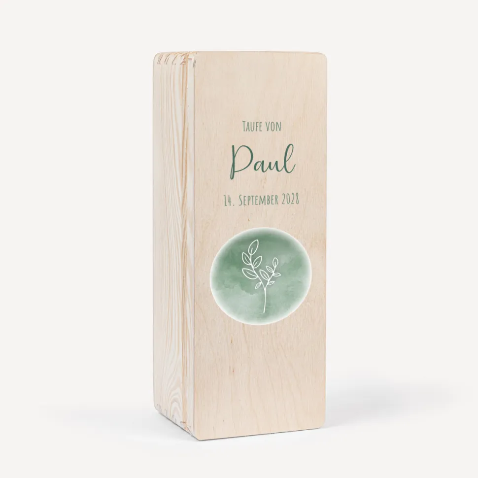Kerzenbox Holz "Aquarell mit Zweig grün"