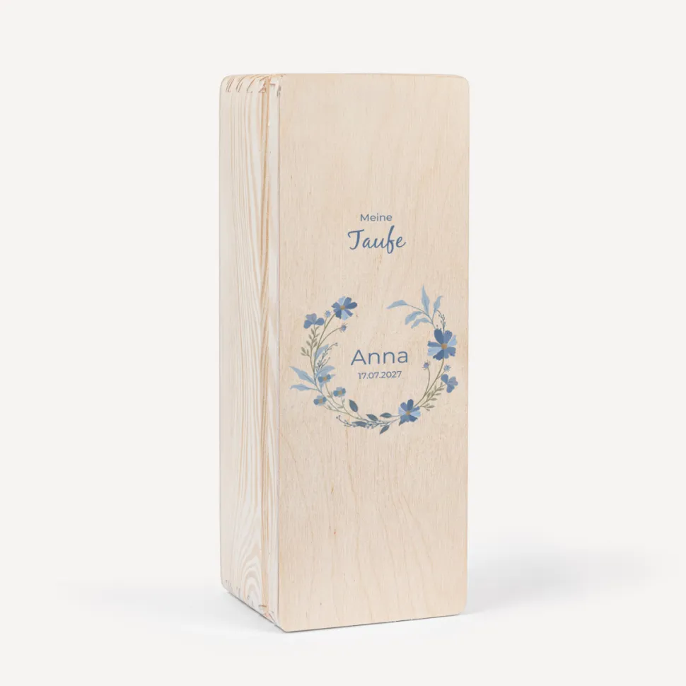 Kerzenbox Holz "Blütenkranz blau"