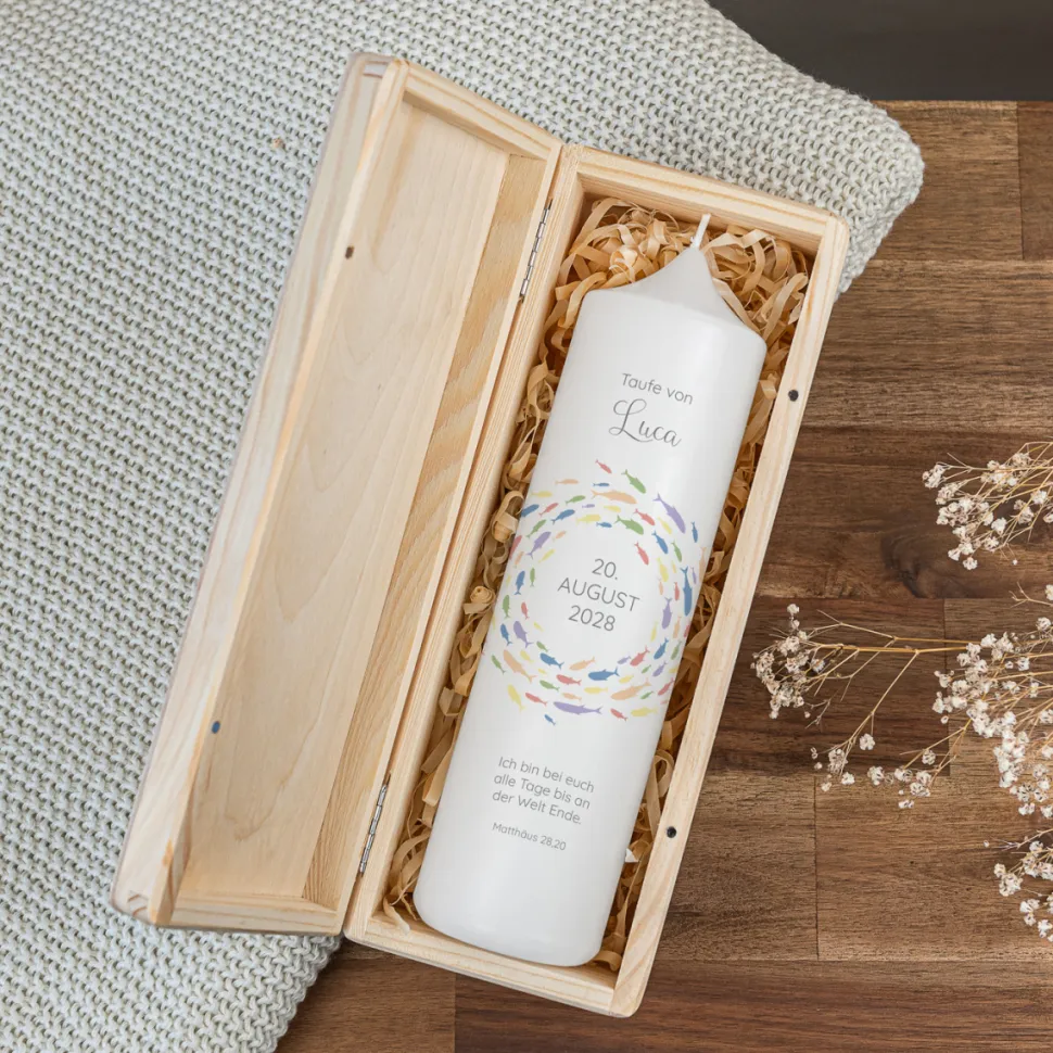Kerzenbox Holz "Fischschwarm"