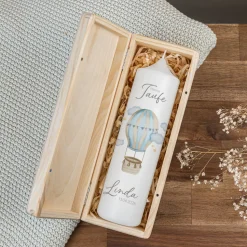Kerzenbox Holz "Heißluftballon mit Wimpelkette"