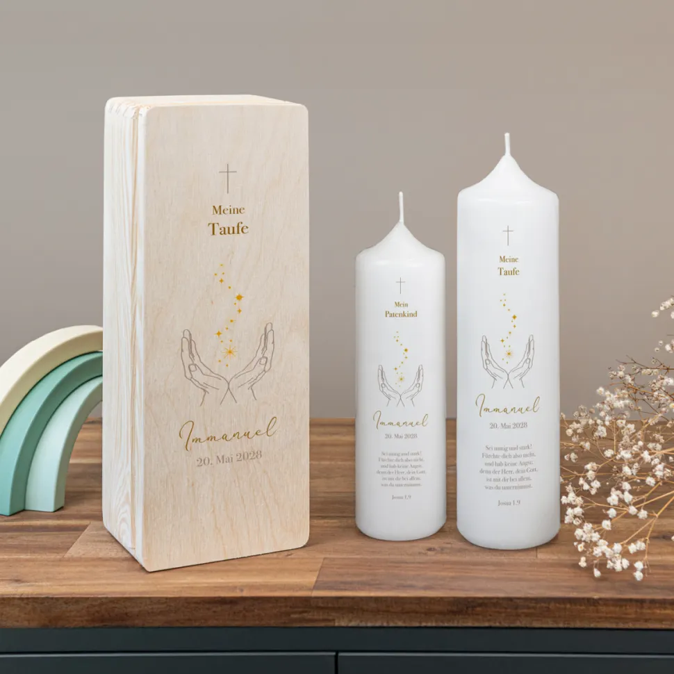 Kerzenbox Holz "Hände Sternenzauber"