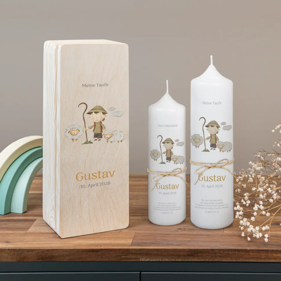 Kerzenbox Holz "Kleiner Hirte und Schafe"