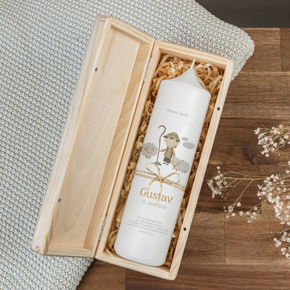 Kerzenbox Holz "Kleiner Hirte und Schafe"