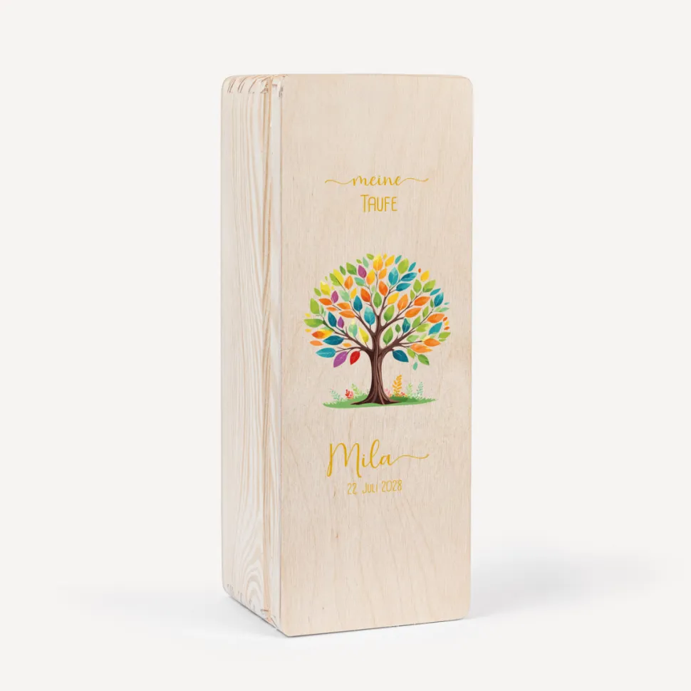 Kerzenbox Holz "Lebensbaum Bunte Blätter"