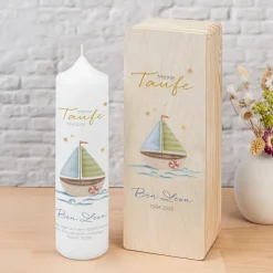 Kerzenbox Holz "Segelboot"