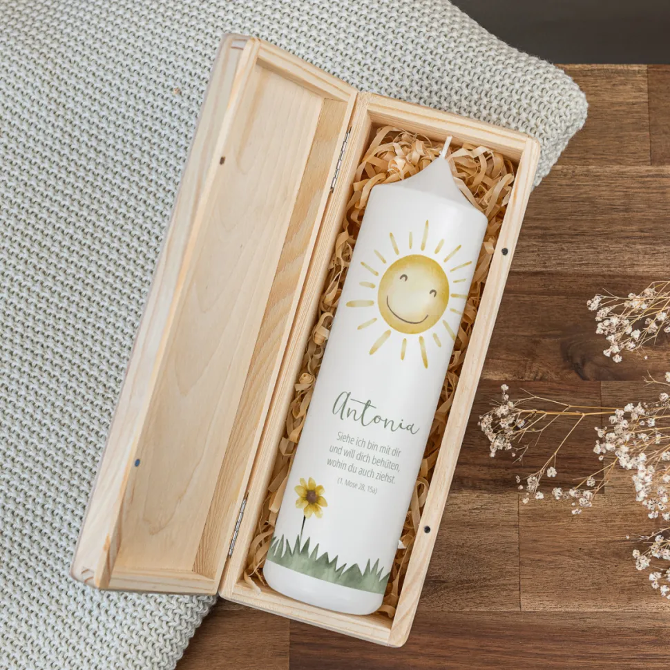 Kerzenbox Holz "Sonne mit Blume"