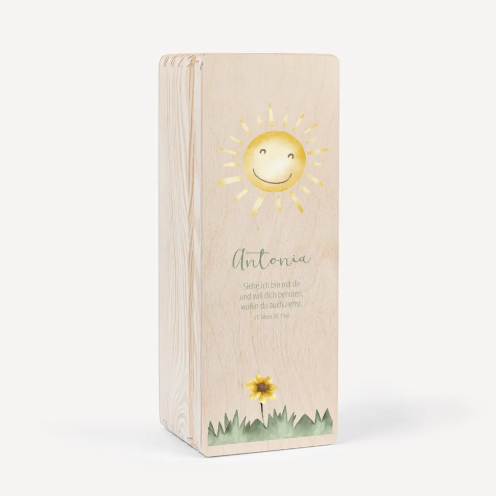 Kerzenbox Holz "Sonne mit Blume"