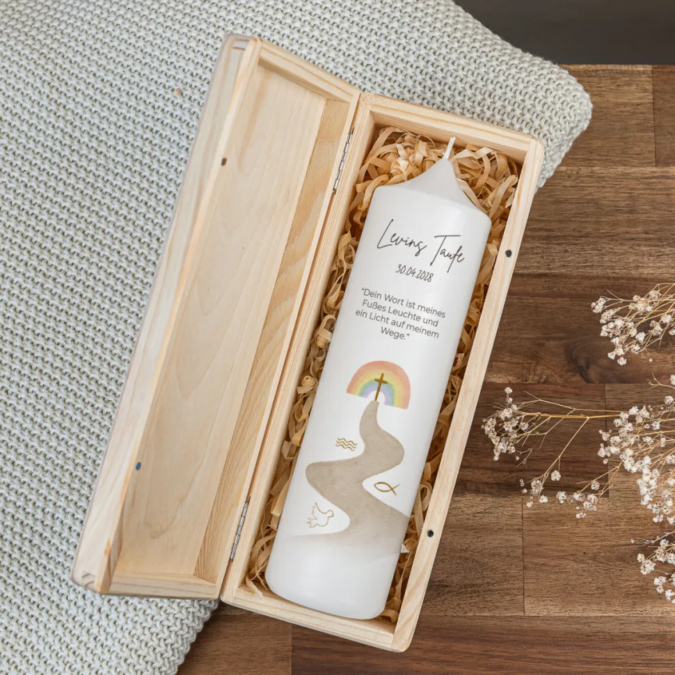 Kerzenbox Holz "Weg mit Symbolen"