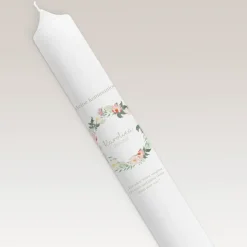 Kommunionkerze Floraler Kranz Aquarell schmal