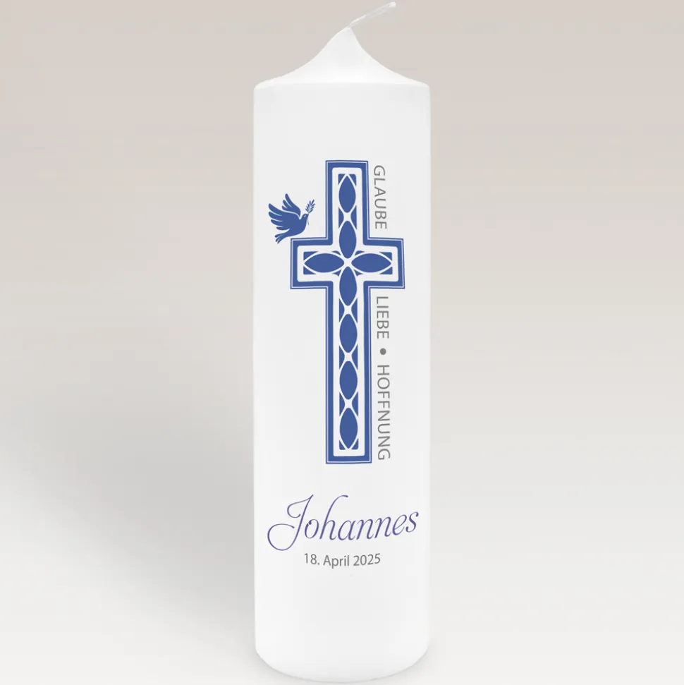 Kommunionkerze Kreuz Junge