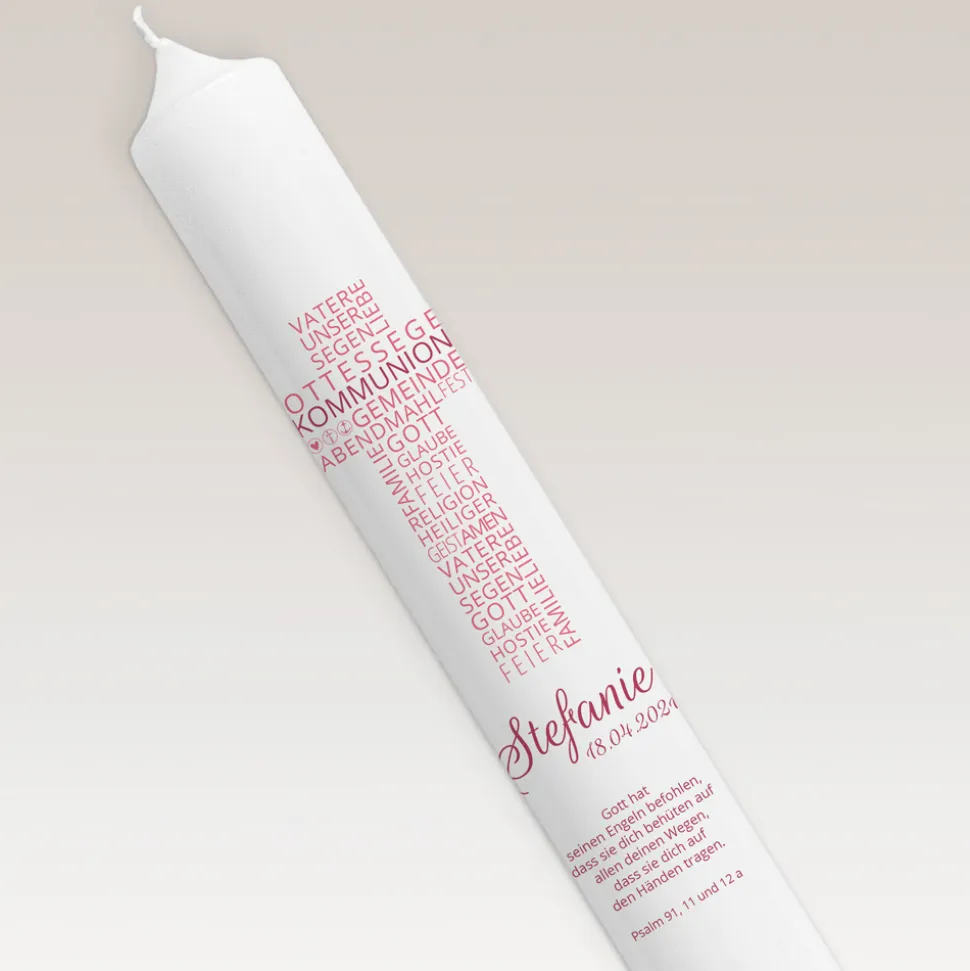Kommunionkerze Kreuz modern Mädchen schmal