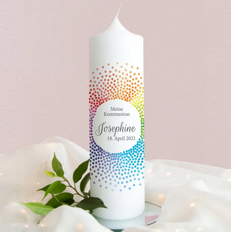 Kommunionkerze Regenbogen Kreis modern