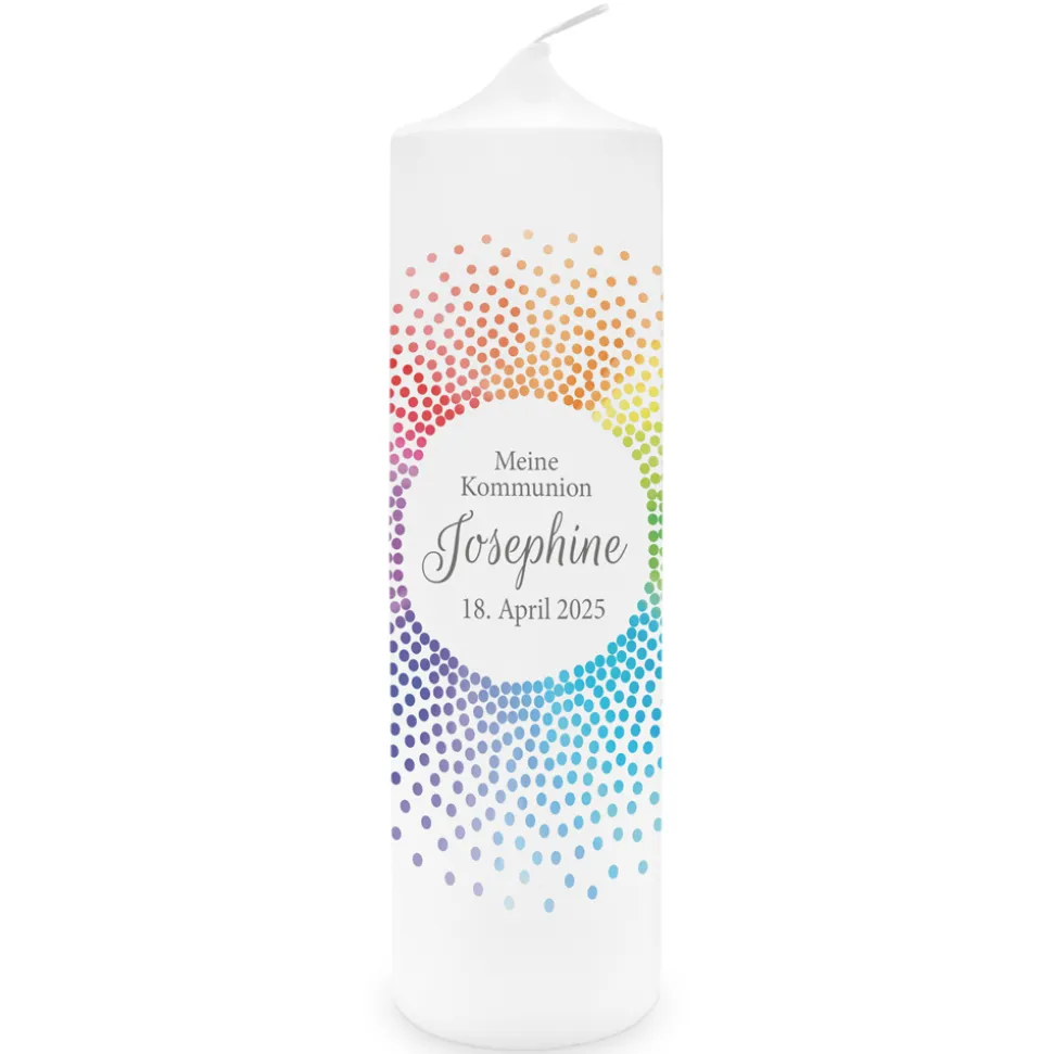 Kommunionkerze Regenbogen Kreis modern