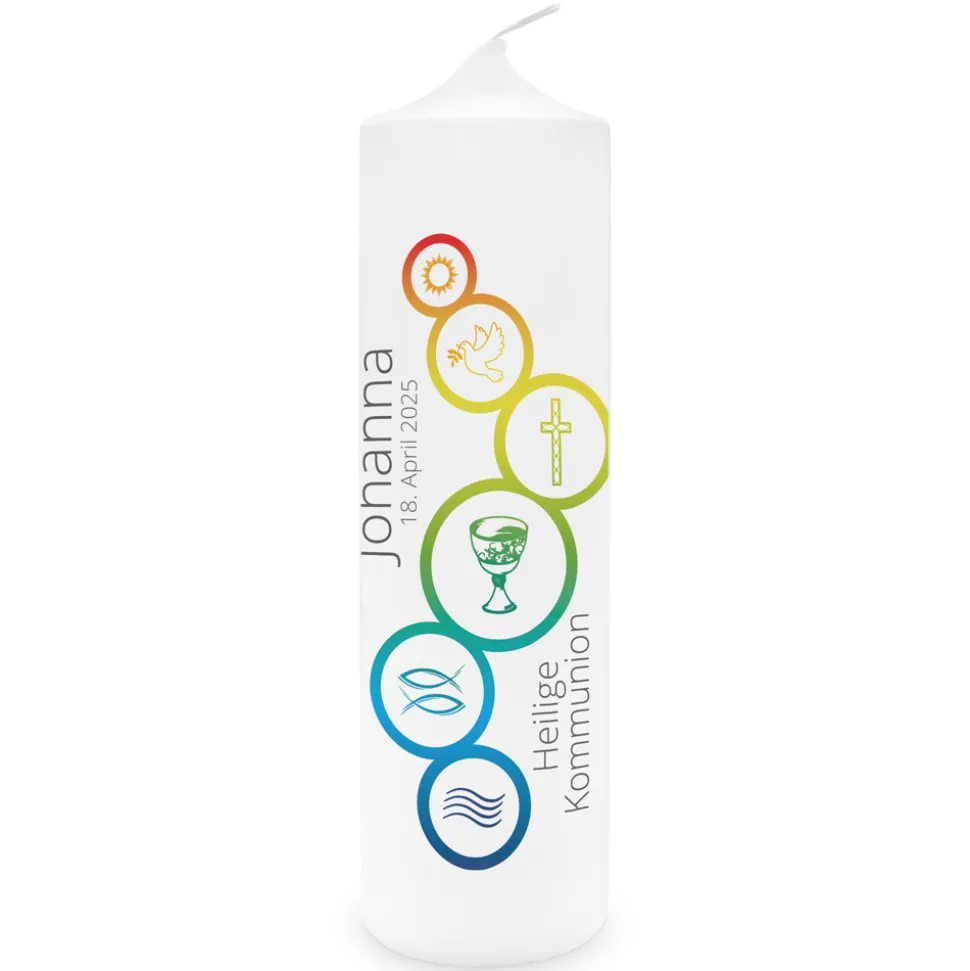 Kommunionkerze Regenbogen Symbole