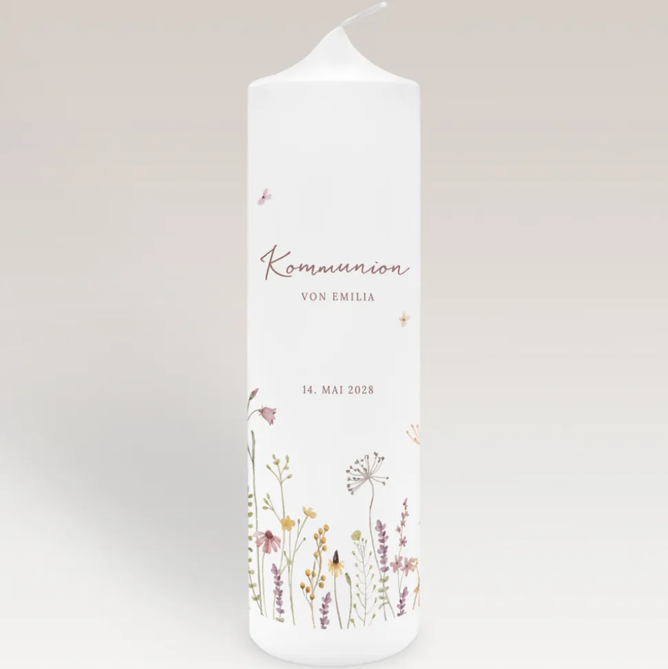 Kommunionkerze Wildromantische Blüten