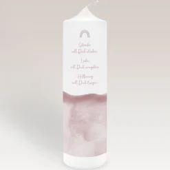 Konfirmationskerze Aquarell mit Regenbogen rosa