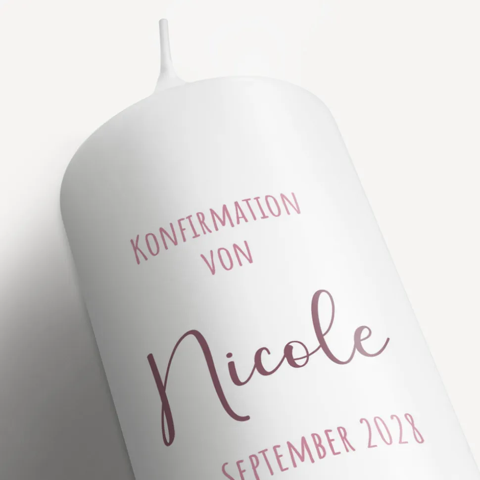 Konfirmationskerze Aquarell mit Regenbogen rosa
