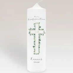 Konfirmationskerze Eukalyptus Kreuz