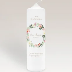 Konfirmationskerze Floraler Kranz Aquarell