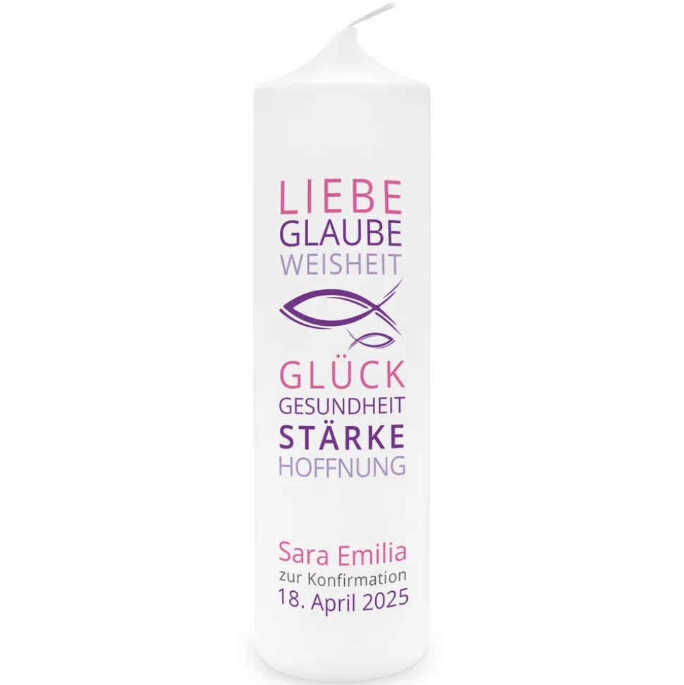 Konfirmationskerze Liebe Glaube Weisheit Mädchen